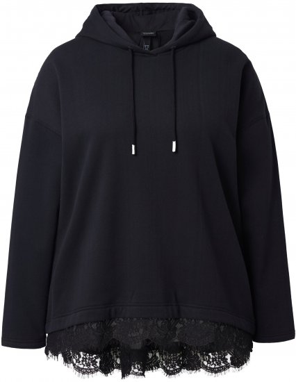 Ulla Popken Lace Trim Hooded Sweatshirt Black - Ulla Popken - 