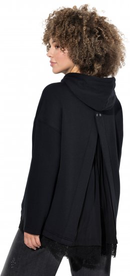 Ulla Popken Lace Trim Hooded Sweatshirt Black - Ulla Popken - 