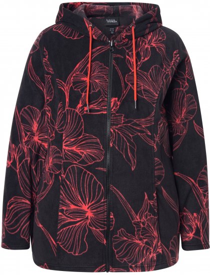 Ulla Popken Fleece Flower Print Zip-Up Hoodie Black - Pulovere & hanorace - 