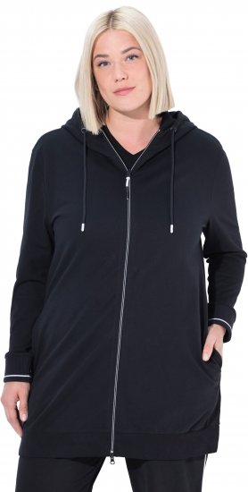 Ulla Popken Contrast Piping Zip-Up Hoodie Black - Pulovere & hanorace - 