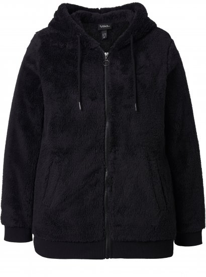 Ulla Popken Teddy Fleece Zip-Up Hoodie Black - Pulovere & hanorace - 