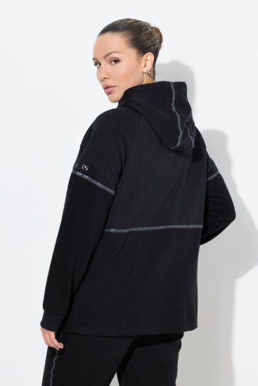 Ulla Popken Mix Fabric Reflective Trim Zip Hoodie Black - Pulovere & hanorace - Bluze, Hanorace & Tricotaje Comode