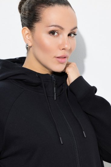 Ulla Popken Mix Fabric Reflective Trim Zip Hoodie Black - Pulovere & hanorace - Bluze, Hanorace & Tricotaje Comode