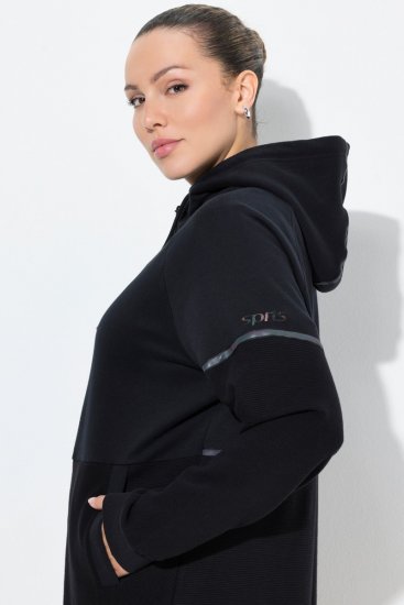 Ulla Popken Mix Fabric Reflective Trim Zip Hoodie Black - Pulovere & hanorace - Bluze, Hanorace & Tricotaje Comode