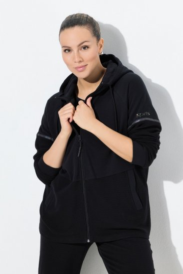 Ulla Popken Mix Fabric Reflective Trim Zip Hoodie Black - Pulovere & hanorace - Bluze, Hanorace & Tricotaje Comode