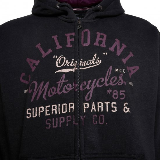 Kam Jeans 7085 California Zip Thru Hoodie Black - Pulovere & hanorace - Pulovere & Hanorace Bărbați Mărimi Mari