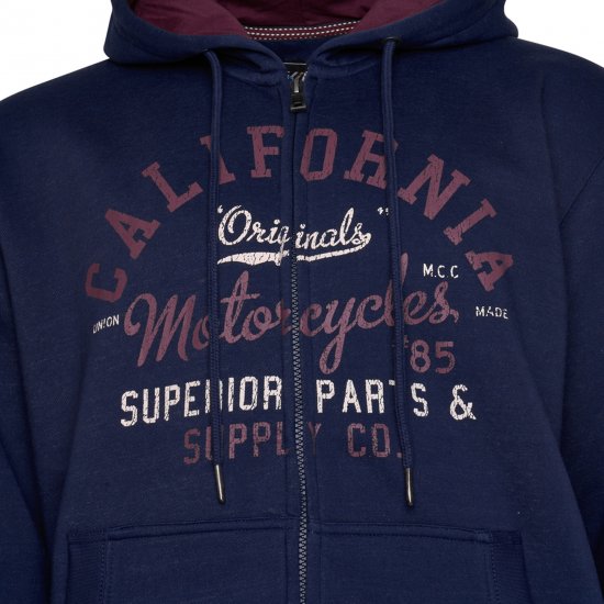 Kam Jeans 7085 Californai Zip Thru Hoodie Navy - Pulovere & hanorace - Pulovere & Hanorace Bărbați Mărimi Mari