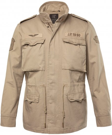 JP1880 Field Jacket with Badges Vintage Look Dark Beige - Geci - Geci Bărbați Mărimi Mari