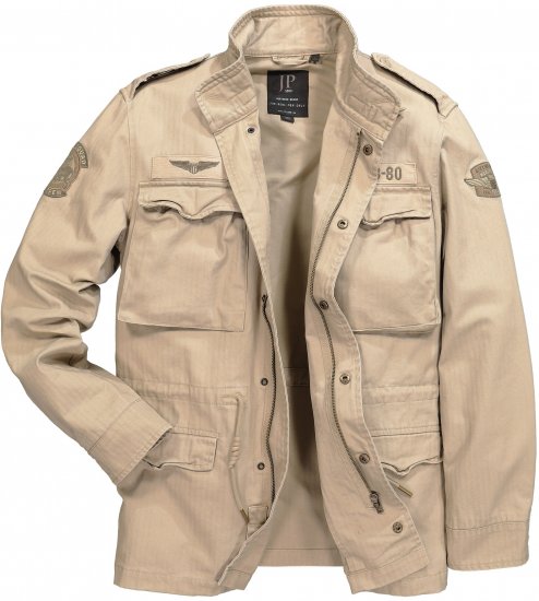 JP1880 Field Jacket with Badges Vintage Look Dark Beige - Geci - Geci Bărbați Mărimi Mari