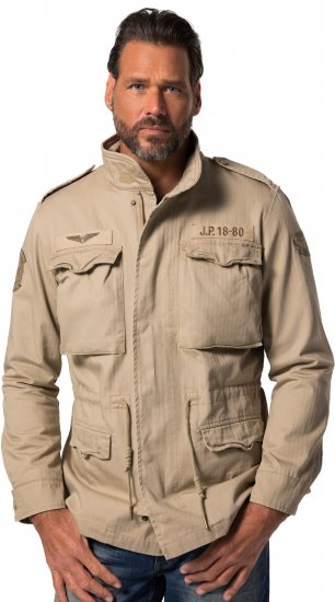 JP1880 Field Jacket with Badges Vintage Look Dark Beige - Geci - Geci Bărbați Mărimi Mari