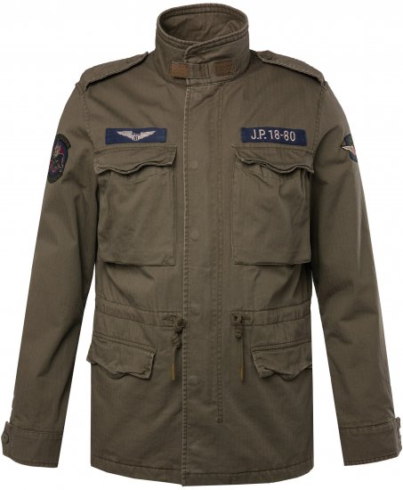 JP1880 Field Jacket with Badges Vintage Look TALL Moss Green - TALL geci - 