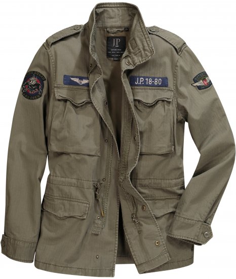 JP1880 Field Jacket with Badges Vintage Look Moss Green - Geci - Geci Bărbați Mărimi Mari