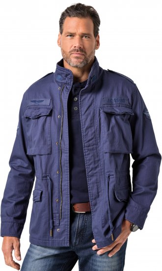JP1880 Field Jacket with Badges Vintage Look Light Azure Blue - Geci - Geci Bărbați Mărimi Mari
