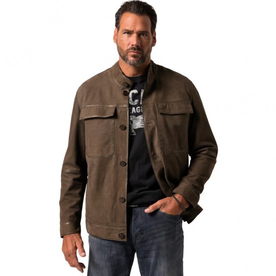 JP1880 Leather Jacket Lambskin Suede Brown - Geci - Geci Bărbați Mărimi Mari