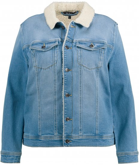Ulla Popken Teddy Fleece Lined Denim Jacket Blue Denim - Geci - 