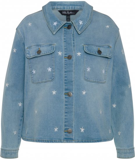 Ulla Popken Embroidered Denim Jacket Light Blue - Geci - 
