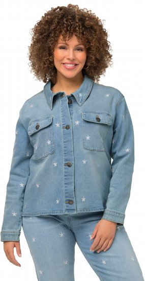 Ulla Popken Embroidered Denim Jacket Light Blue - Geci - 