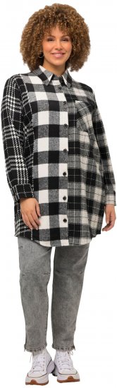 Ulla Popken Mixed Plaid Long Sleeve Button Down Shacket Black - Geci - 