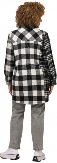 Ulla Popken Mixed Plaid Long Sleeve Button Down Shacket Black - Geci - 