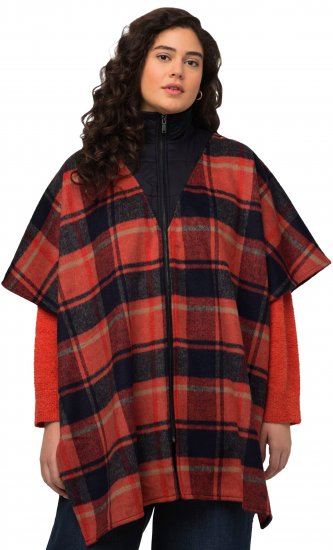 Ulla Popken Oversized Plaid Wing Collar Poncho Red Orange - Geci - 