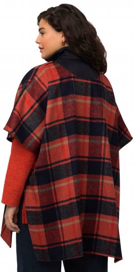 Ulla Popken Oversized Plaid Wing Collar Poncho Red Orange - Geci - 