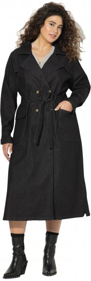 Ulla Popken Denim Acid Wash Trench Coat Black - Geci - 