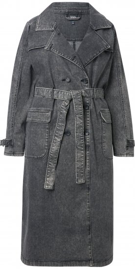 Ulla Popken Denim Acid Wash Trench Coat Grey Denim - Geci - 