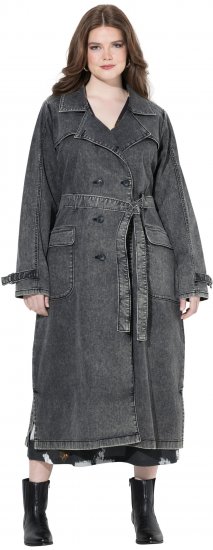 Ulla Popken Denim Acid Wash Trench Coat Grey Denim - Geci - 