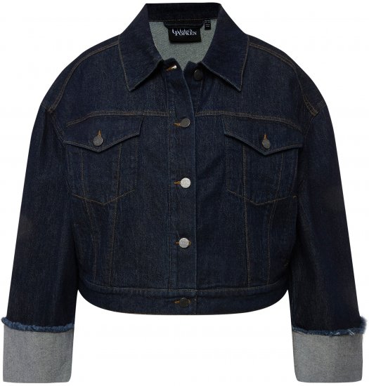 Ulla Popken Stretch Fit Cropped Denim Jacket Rinsed Wash - Geci - 