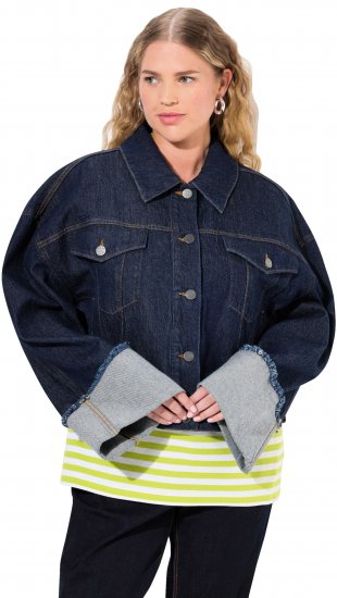 Ulla Popken Stretch Fit Cropped Denim Jacket Rinsed Wash - Geci - 