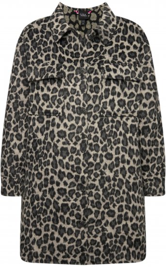 Ulla Popken Leopard Print Shirt Jacket Black - Geci - 
