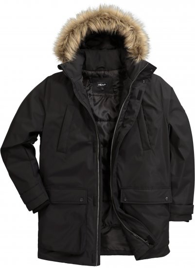 Men Plus Parka With Fur Hood Black - Geci - Geci Bărbați Mărimi Mari