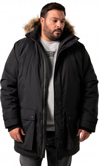 Men Plus Parka With Fur Hood Black - Geci - Geci Bărbați Mărimi Mari