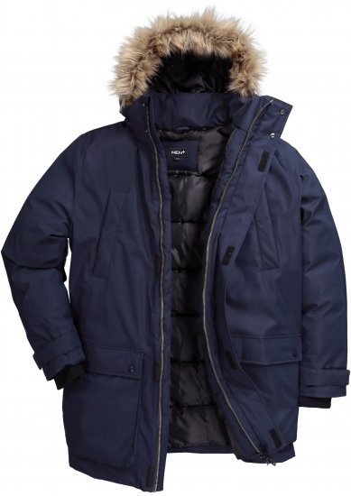 Men Plus Parka With Fur Hood Navy - Geci - Geci Bărbați Mărimi Mari