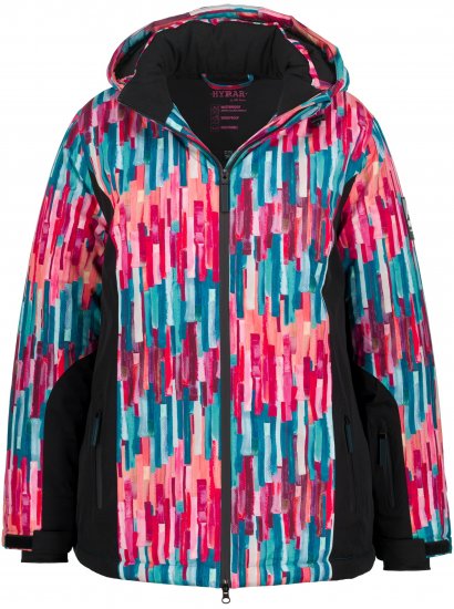 Ulla Popken HYPRAR Graphic Stripe Fully Lined Ski Jacket Teal - Geci - 