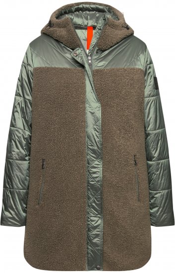Ulla Popken Mixed Texture Fleece Quilted Jacket Olive - Geci - 
