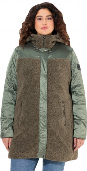 Ulla Popken Mixed Texture Fleece Quilted Jacket Olive - Geci - 