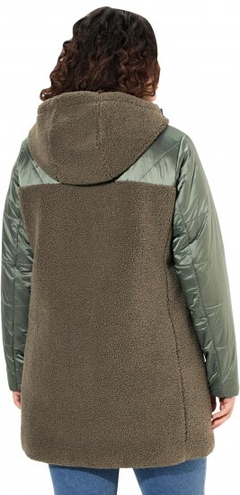 Ulla Popken Mixed Texture Fleece Quilted Jacket Olive - Geci - 