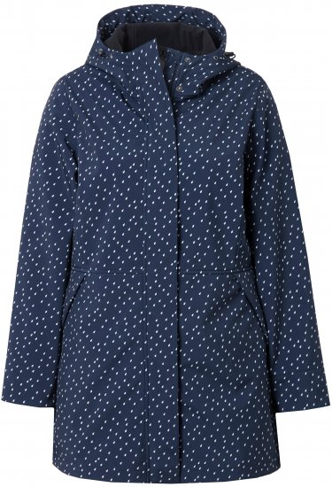 Ulla Popken Raindrop Print Longline Waterproof Jacket Navy - Geci - 