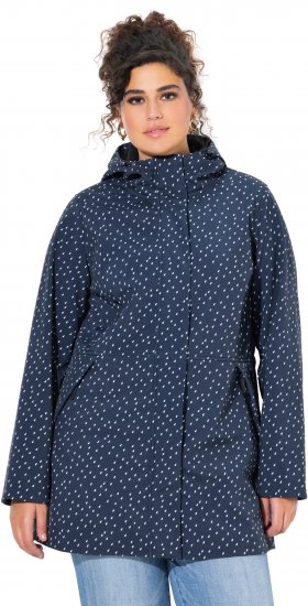 Ulla Popken Raindrop Print Longline Waterproof Jacket Navy - Geci - 