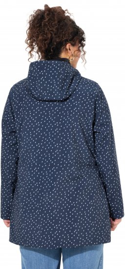 Ulla Popken Raindrop Print Longline Waterproof Jacket Navy - Geci - 