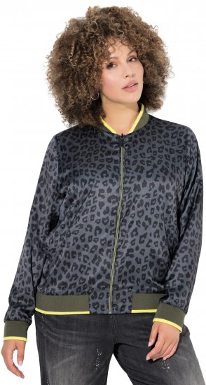 Ulla Popken Reversible Leopard Print College Collar Jacket Olive Grey - Geci - 