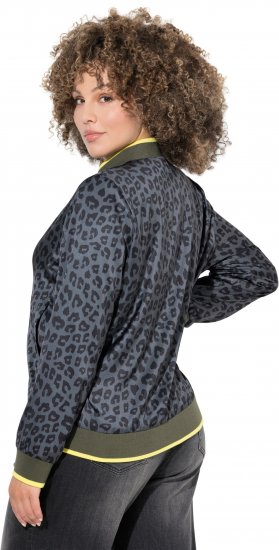 Ulla Popken Reversible Leopard Print College Collar Jacket Olive Grey - Geci - 
