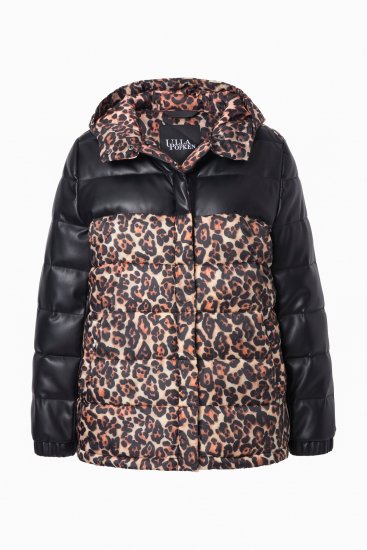 Ulla Popken HYPRAR Leopard And Leather Look Quilted Jacket Black - Geci - 