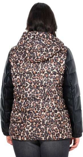 Ulla Popken HYPRAR Leopard And Leather Look Quilted Jacket Black - Geci - 