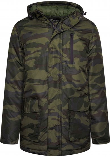 Kam Jeans KV143 Camo Print Hooded Coat Khaki - Geci - Geci Bărbați Mărimi Mari