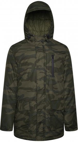 Kam Jeans KV143 Camo Print Hooded Coat Khaki - Geci - Geci Bărbați Mărimi Mari