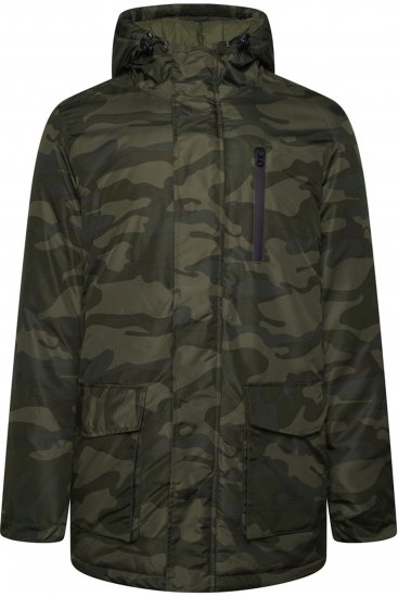 Kam Jeans KV143 Camo Print Hooded Coat Khaki - Geci - Geci Bărbați Mărimi Mari