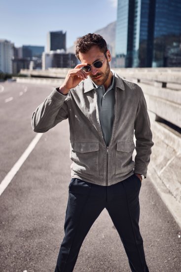 JP1880 Leather Jacket Lamskin Suede Grey - Geci - Geci Bărbați Mărimi Mari