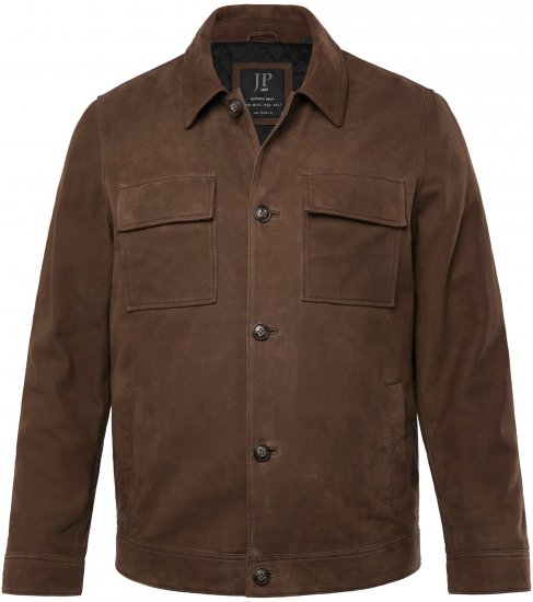 JP1880 Leather Jacket Nubuck Shirt Collar Brown - Geci - Geci Bărbați Mărimi Mari